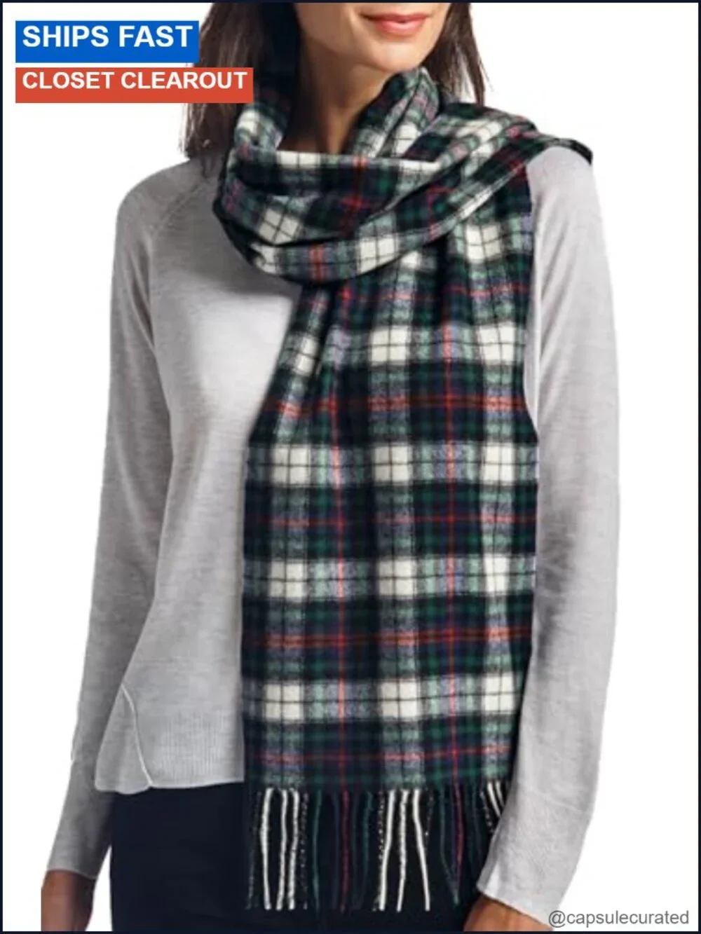 100% Pure Cashmere Winter Scarf with Fringe, 66